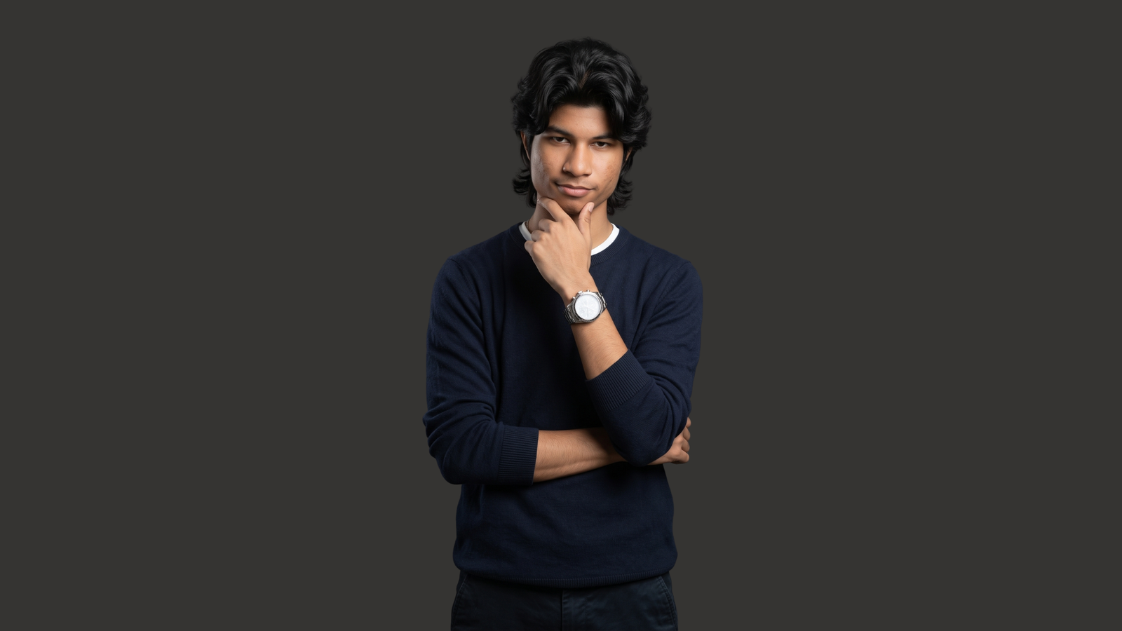 Vivek in Navy Sweater